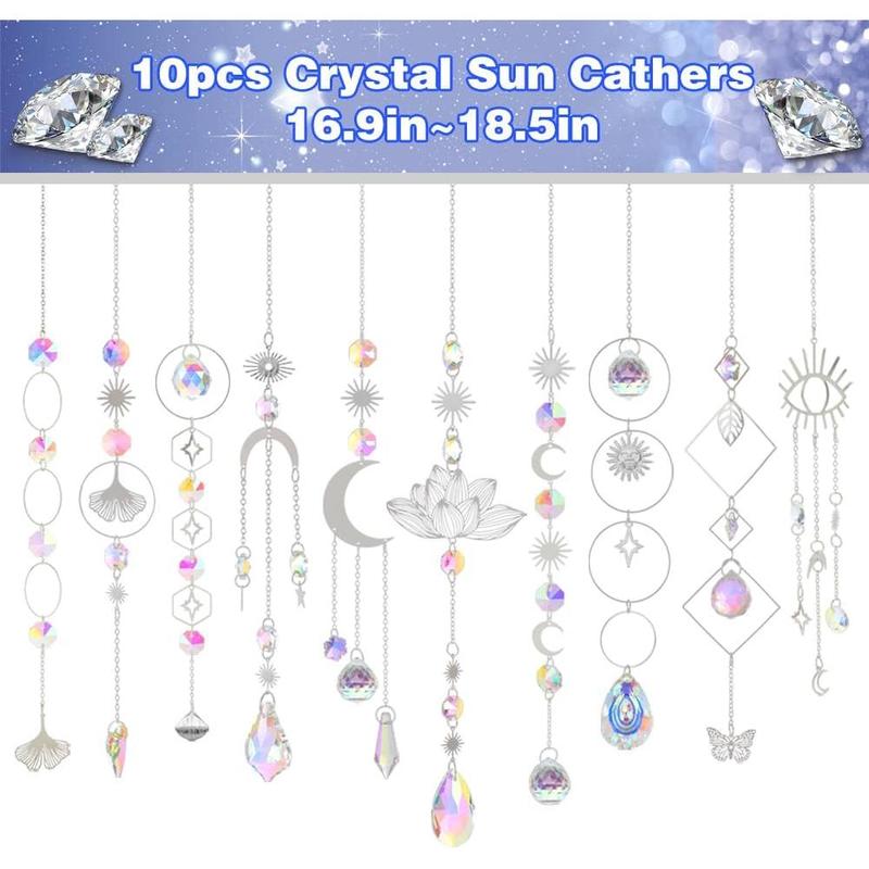 Sun Catchers, 10 Pcs Crystal Suncatcher Prism Hanging Kit with Chain Rainbow Maker Crystals Balls Pendants Ornaments for Indoor Window Outdoor Garden Backyard Patio Car Mirror Christmas Tree Decor