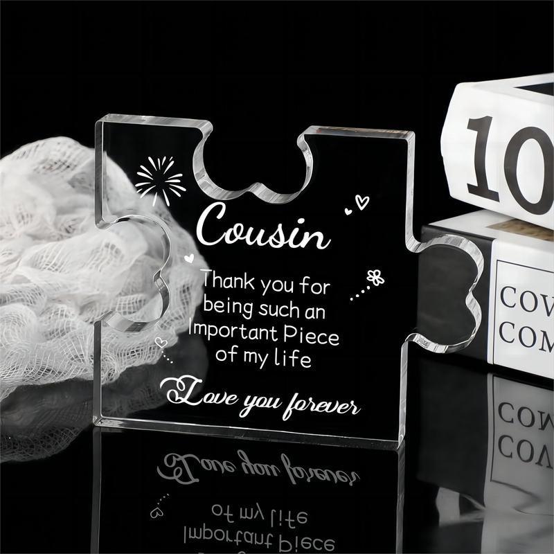 Transparent Acrylic Puzzle Design Ornament, 1 Count Thank you Cousin Themed Design Desktop Ornament, Thank you Gift for Weddings, Retirements, Holidays