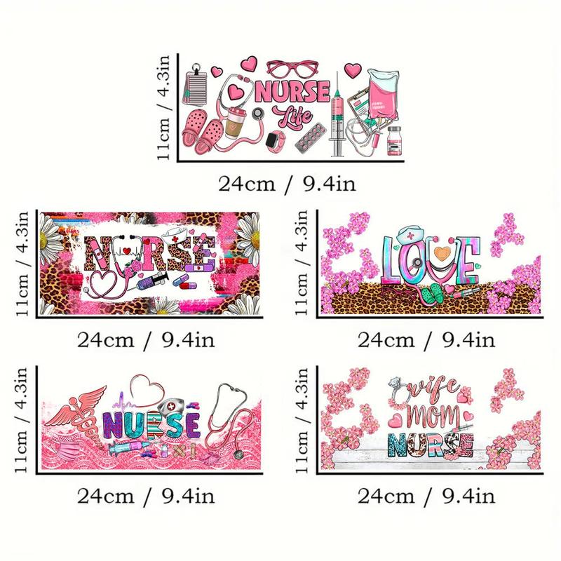 Cup Wrap Transfer Stickers, 5 Counts set Nurse Theme Transfer Sticker for Water Bottles, Skateboards, Notebooks, Laptop Decoration