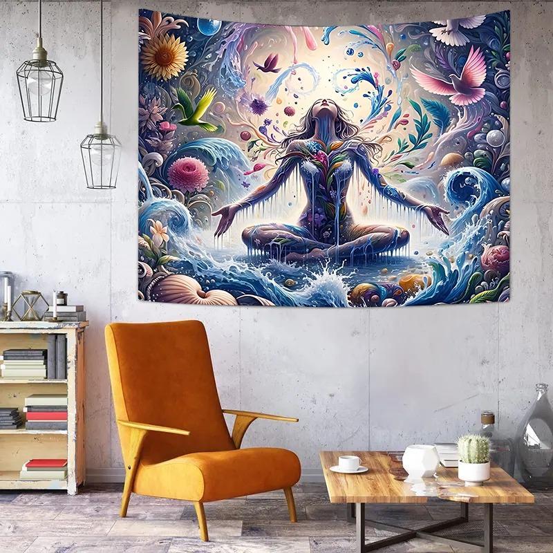 Meditative Dream Woman Pattern Tapestry, 1 Count Colorful Wall Hanging Blanket, Wall Art Decor for Home Living Room Bedroom Office