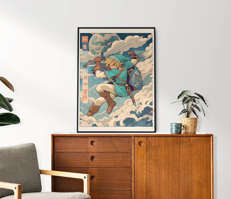 Legend of Zelda, Link, Japanese Tapestry Style, Anime Poster, Printable Wall Art, Bedroom Wall Art, Japanese Home Decor, Breath of the Wild