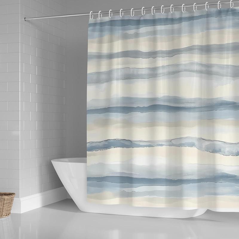 Striped Pattern Shower Curtain, 1 Count Modern Abstract Bathroom Decoration Waterproof Fabric Shower Curtain with 12pcs Hooks, Bathroom Supplies for Home Dormitory Salon Hotel