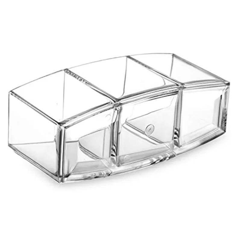 Clear Makeup Brush Storage Box, 1 Count 3-grid Makeup Brush Holder, Desktop Cosmetic Organizer for Home Office Dormitory Bathroom