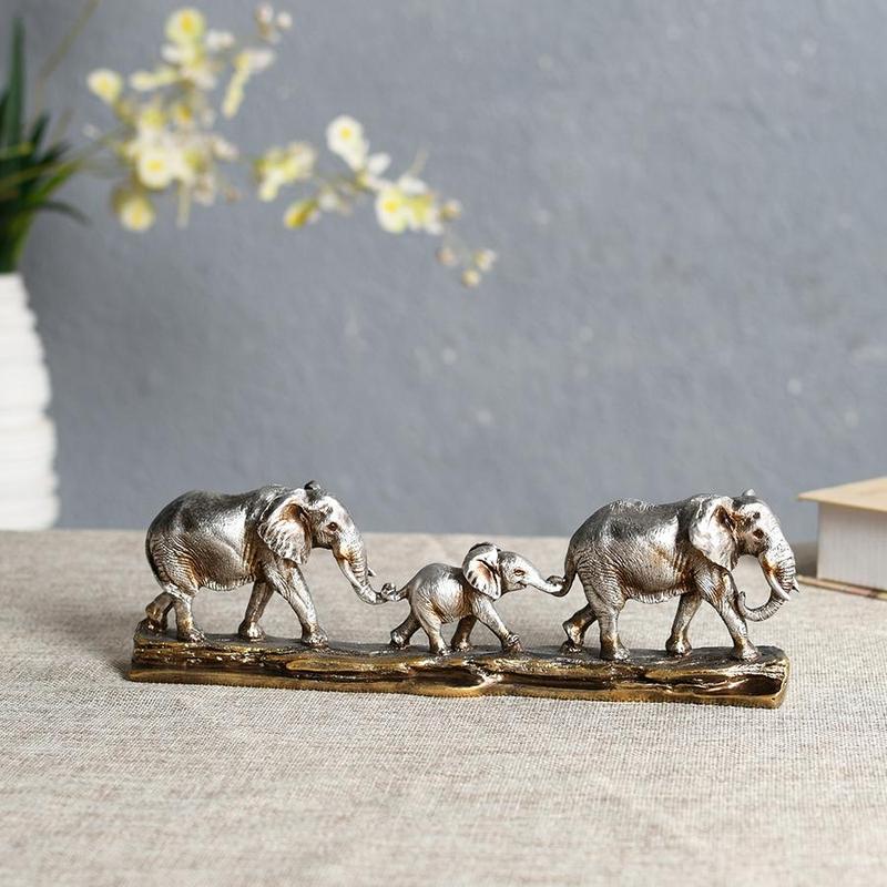 Elephant Family Design Resin Ornament, Creative Modern Desktop Decoration, Home Decor Supplies for Living Room Bedroom Office