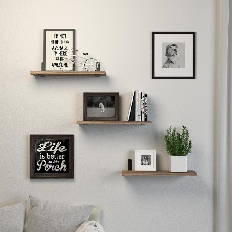 Floating Shelves, 3 Sets Wall Shelves, Wooden Floating Shelves for Wall Décor, Wall Mounted Floating Bathroom Shelf for Storage, Floating Book Shelf for Bedroom, Living Room – Rustic Brown