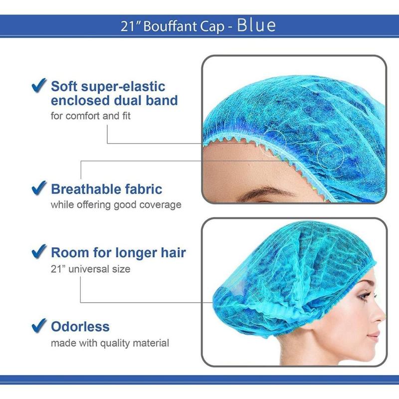 Disposable Bouffant Caps 100 Pcs 21inches Hair Net  Elastic Dust Cap for Food Service, Kitchen Head Cover (Blue)(Creative Home) Shower