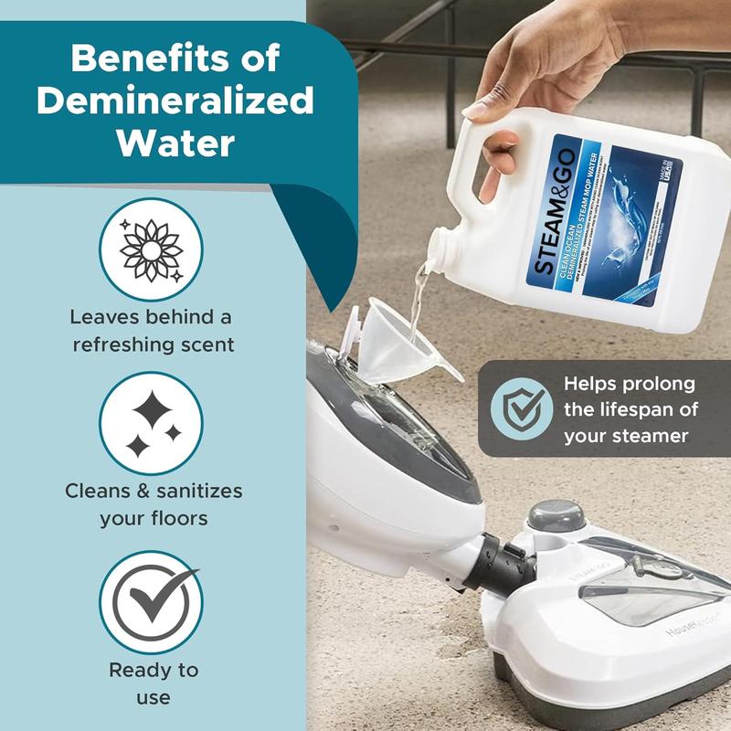 Steam & Go Demineralized Water for Steam Cleaner, PVC-Free Floor Cleaner Liquid Compatible With Any Mop Steamer, Ready-to-Use Multisurface Cleaner, Scented Mop Solution, Clean Ocean, 32 oz