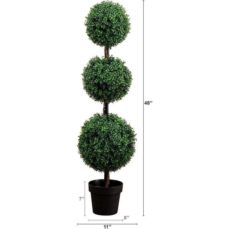 Nearly Natural 3ft. Artificial Triple Ball Boxwood Topiary Tree (Indoor Outdoor) T2021, Green