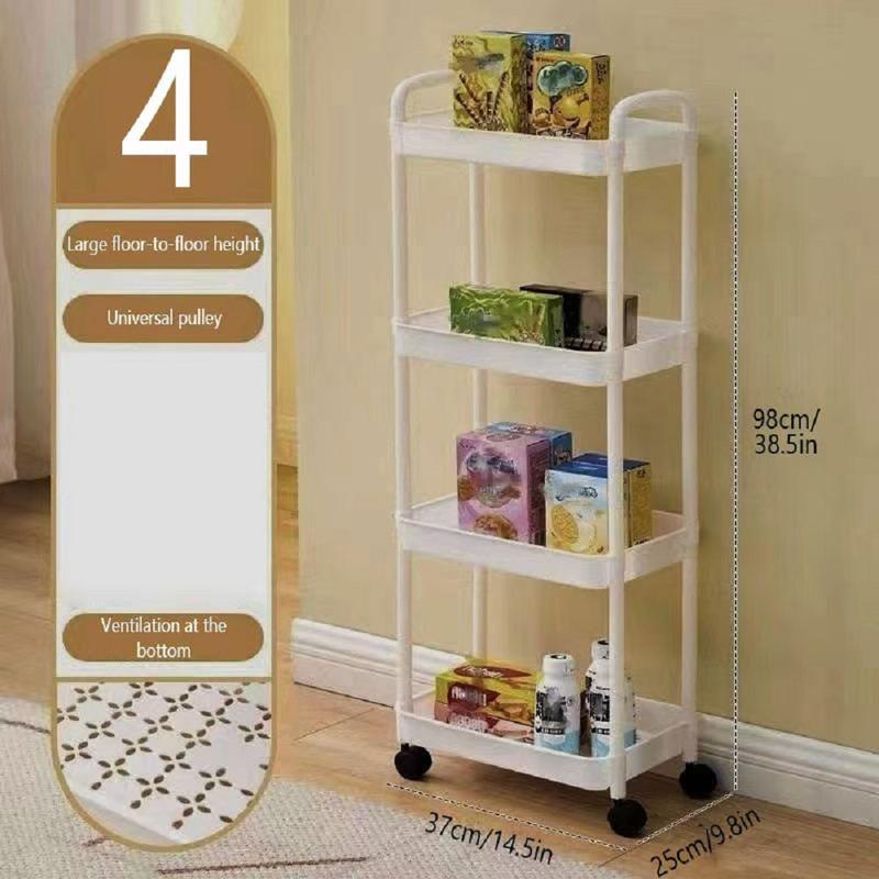 3 4-Tier Plastic Rolling Storage Cart with Adjustable Shelves & Utility Hooks - Space-Saving Organizer for Kitchen, Bathroom, Bedroom Racks