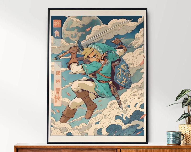 Legend of Zelda, Link, Japanese Tapestry Style, Anime Poster, Printable Wall Art, Bedroom Wall Art, Japanese Home Decor, Breath of the Wild