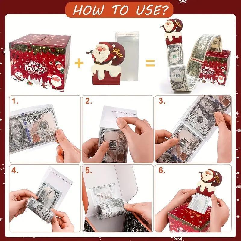 Christmas Themed Money Box, 1 Count SurpriseMoney Gift Box with Santa Claus Pattern,Creative Money Storage Box for Holiday PartyBirthday Festival