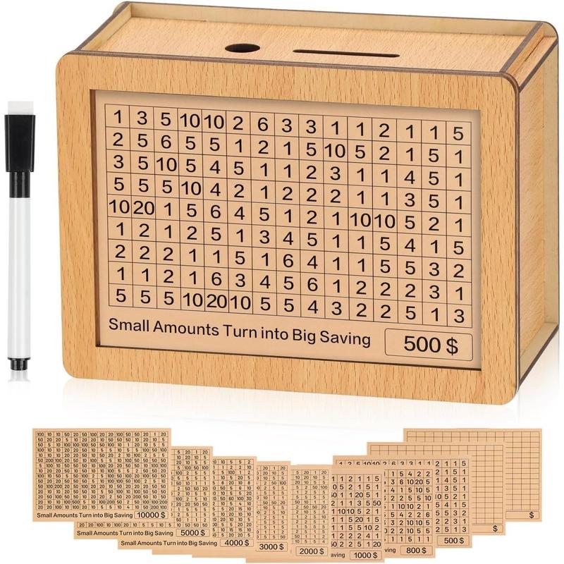 Cash Vault Wooden Savings Box, 2024 New Wooden Cash Saver Money Box, Cash Saver Box, Coin Counter Piggy Bank, Money Box with Counter, Wooden Money Box with Money Target and Numbers($5000)