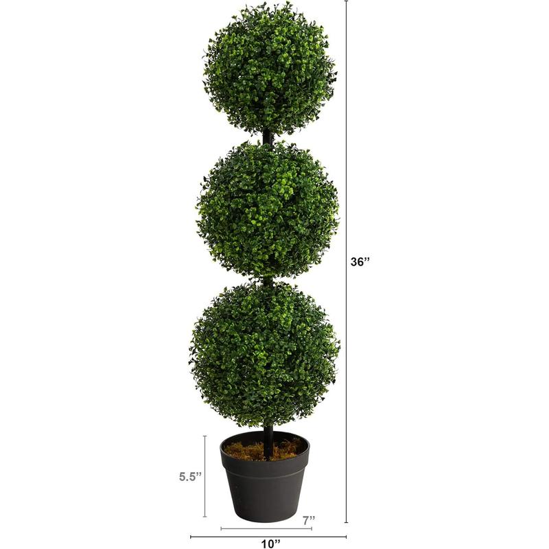 Nearly Natural 3ft. Artificial Triple Ball Boxwood Topiary Tree (Indoor Outdoor) T2021, Green