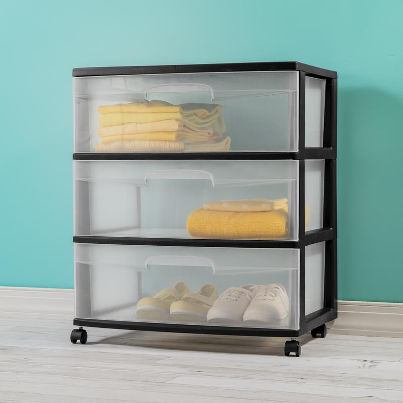 Sterilite Wide 3 Drawer Cart Black - Durable and Spacious