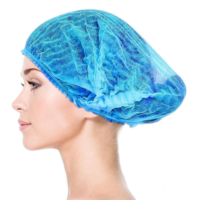 Disposable Bouffant Caps 100 Pcs 21inches Hair Net  Elastic Dust Cap for Food Service, Kitchen Head Cover (Blue)(Creative Home) Shower