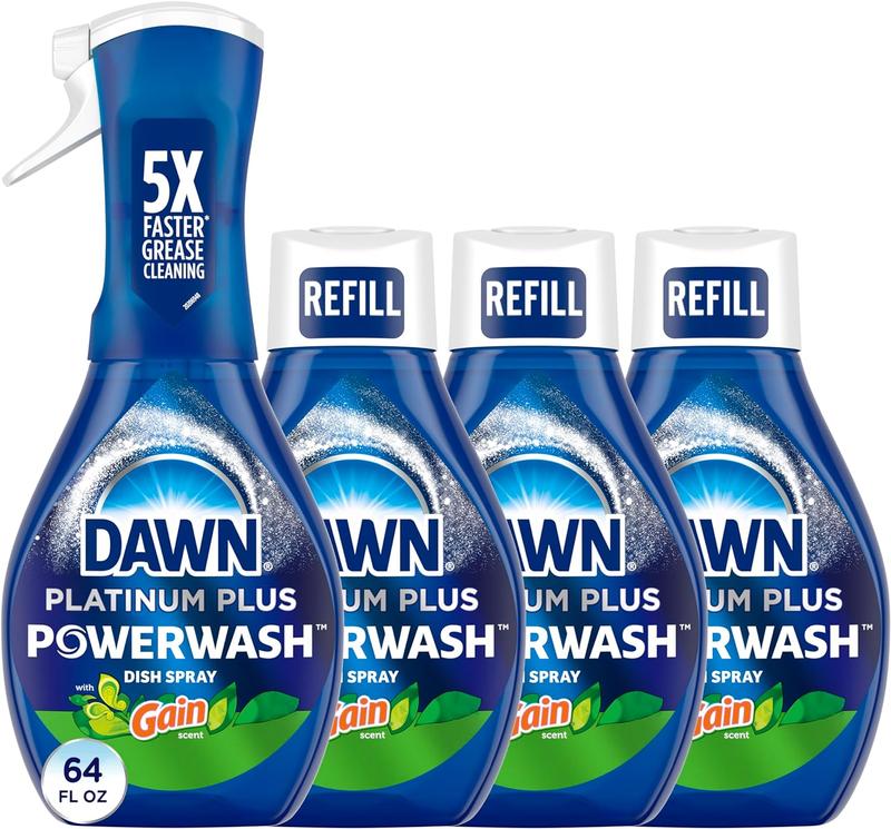 Dawn Powerwash Gain Original Dish Spray, Liquid Dish Soap, Dish Soap Refill, , 1 Starter Kit + 3 Refills, 64 Fl Oz