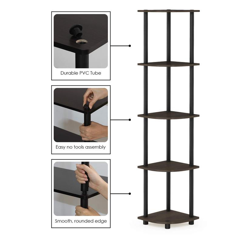 HOMLUX Turn-N-Tube 5-Tier Corner Display Rack – Dark Brown Grain Black, Multipurpose & Stylish