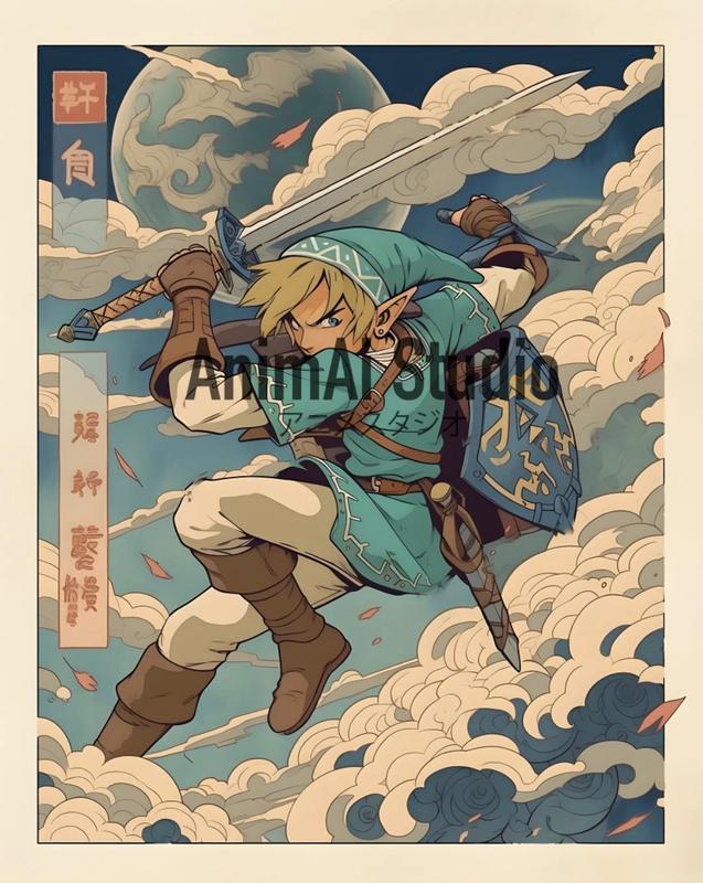 Legend of Zelda, Link, Japanese Tapestry Style, Anime Poster, Printable Wall Art, Bedroom Wall Art, Japanese Home Decor, Breath of the Wild