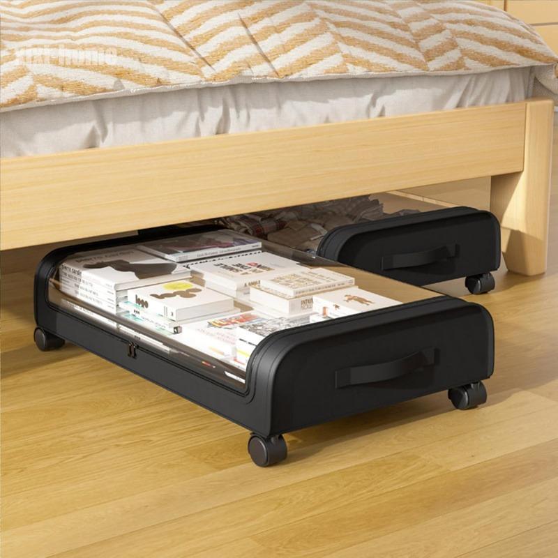 Under Bed Storage Containers with Wheels,2 Pcs Rolling Underbed Organizer Drawer with Clear Window and Handles,Under Bed Organizer Bins for Clothes,Toys,Shoes (Rectangular,Black)