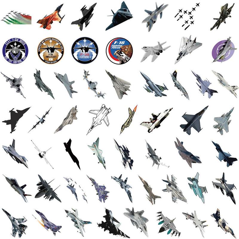 Airplane Series Sticker, 50pcs Waterproof Self Adhesive Decor Paper, Decor Sticker for Gift Greeting Card Water Bottle Laptop Phone Furniture