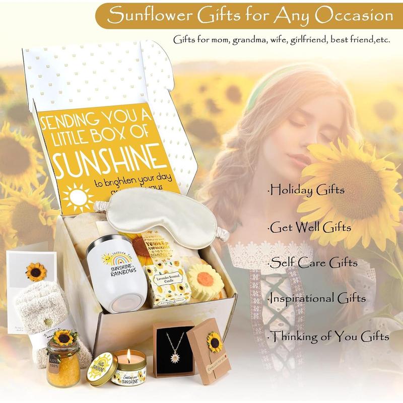 Sunflower Gifts for Women Sending Sunshine Gift-Get Well Soon Gift Basket, Care Package for Women Birthday Gifts for Women, Inspirational Blanket Thinking of You Gifts for Women Mom Wife Friends