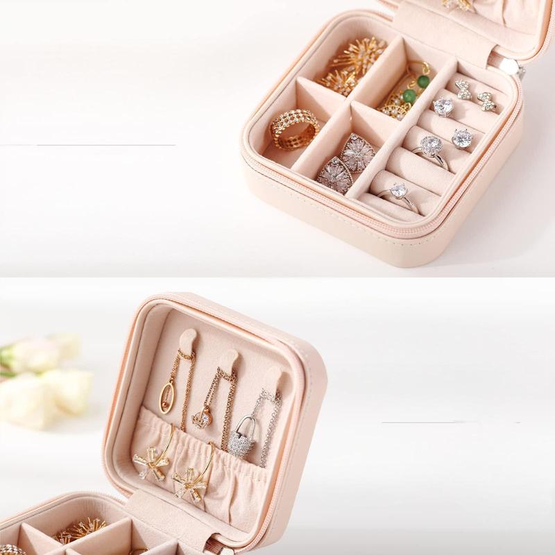 Travel Jewelry Box, Small Jewelry Box Portable Jewelry Travel Storage Display Organizer Box for Rings Earrings Necklaces Bracelets, Gift for Women, Pink