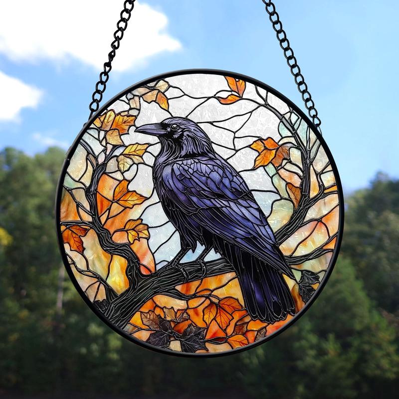 Raven Faux Stained Glass Suncatcher, Gothic Crow window hangings for garden, House Decoration, House Decor, Housewarming Gift