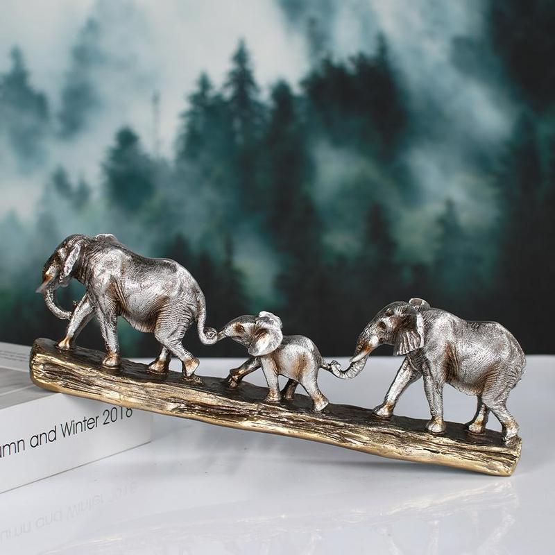 Elephant Family Design Resin Ornament, Creative Modern Desktop Decoration, Home Decor Supplies for Living Room Bedroom Office