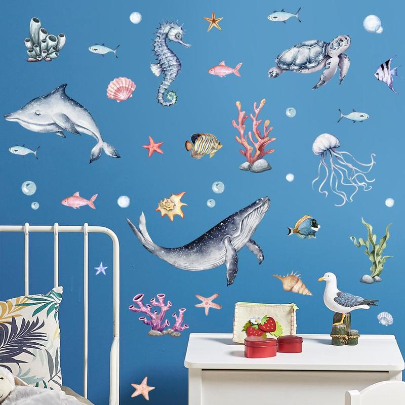 Underwater Animal Pattern Wall Sticker, 3pcs set Glow in the Dark Wall Decal, Self Adhesive Wall Decor for Home Bedroom Living Room