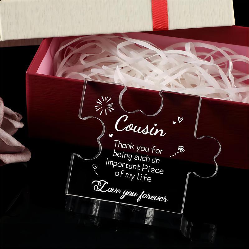 Transparent Acrylic Puzzle Design Ornament, 1 Count Thank you Cousin Themed Design Desktop Ornament, Thank you Gift for Weddings, Retirements, Holidays