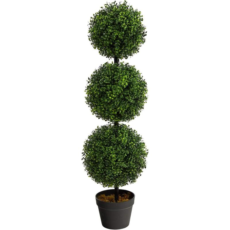 Nearly Natural 3ft. Artificial Triple Ball Boxwood Topiary Tree (Indoor Outdoor) T2021, Green