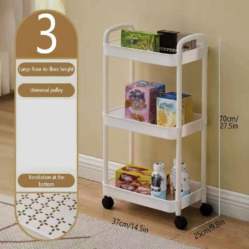 3 4-Tier Plastic Rolling Storage Cart with Adjustable Shelves & Utility Hooks - Space-Saving Organizer for Kitchen, Bathroom, Bedroom Racks