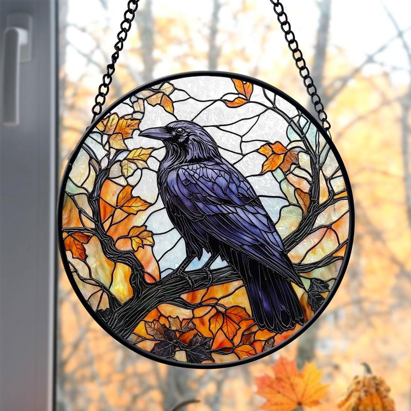 Raven Faux Stained Glass Suncatcher, Gothic Crow window hangings for garden, House Decoration, House Decor, Housewarming Gift