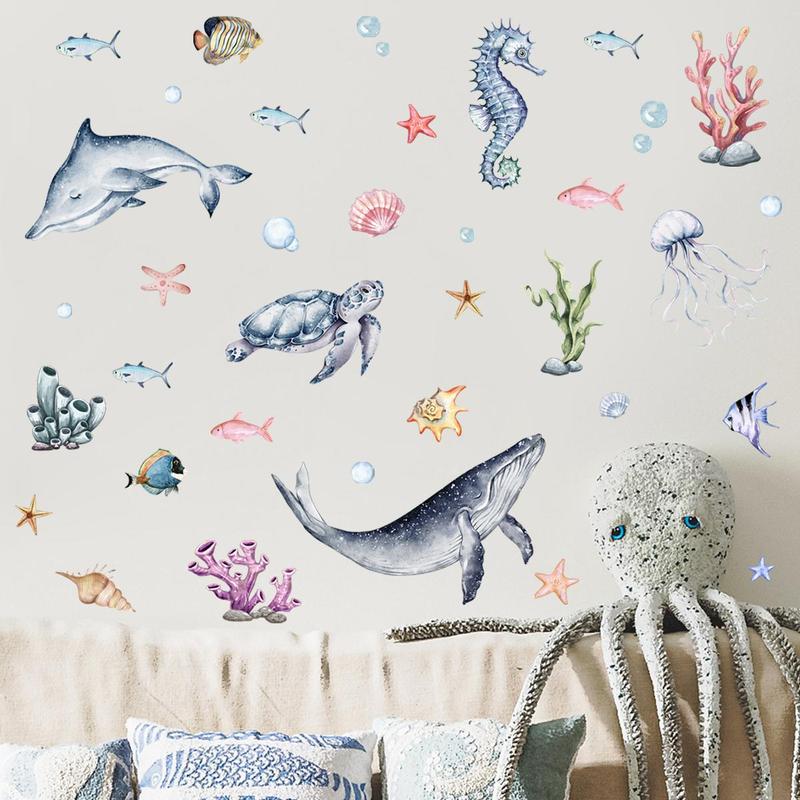 Underwater Animal Pattern Wall Sticker, 3pcs set Glow in the Dark Wall Decal, Self Adhesive Wall Decor for Home Bedroom Living Room