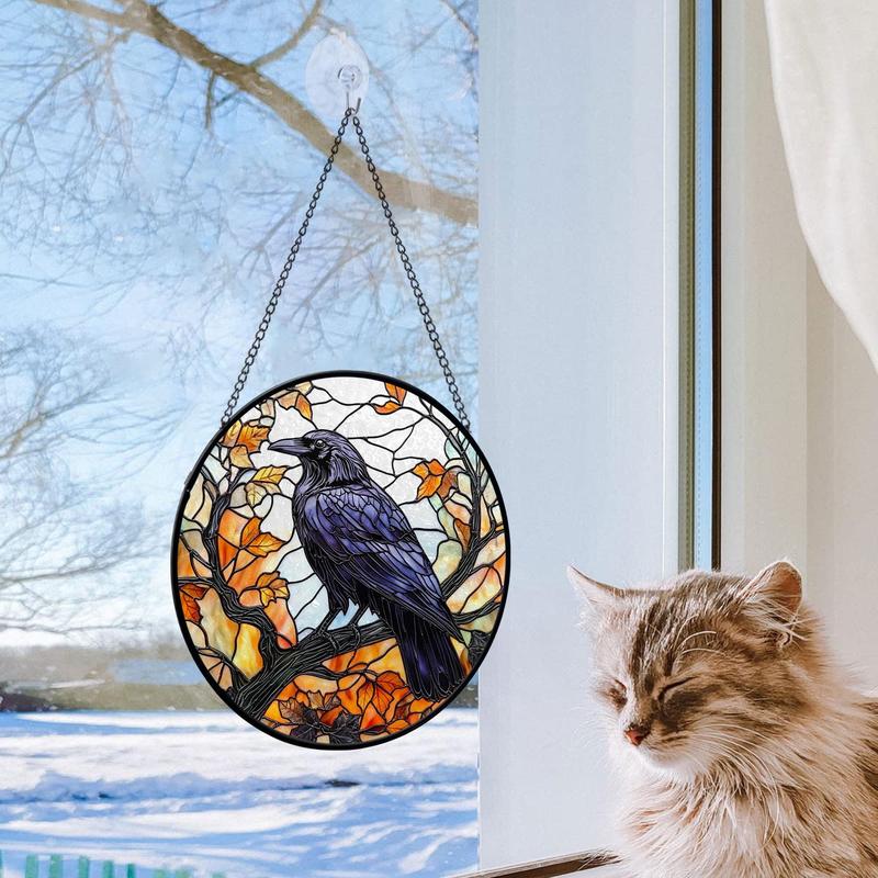 Raven Faux Stained Glass Suncatcher, Gothic Crow window hangings for garden, House Decoration, House Decor, Housewarming Gift