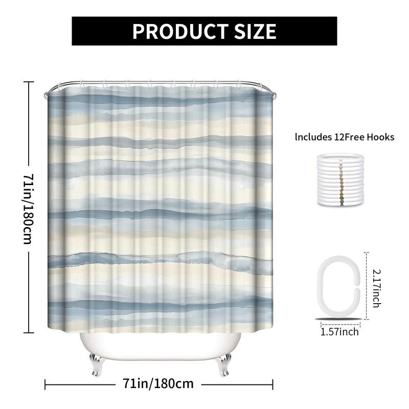 Striped Pattern Shower Curtain, 1 Count Modern Abstract Bathroom Decoration Waterproof Fabric Shower Curtain with 12pcs Hooks, Bathroom Supplies for Home Dormitory Salon Hotel