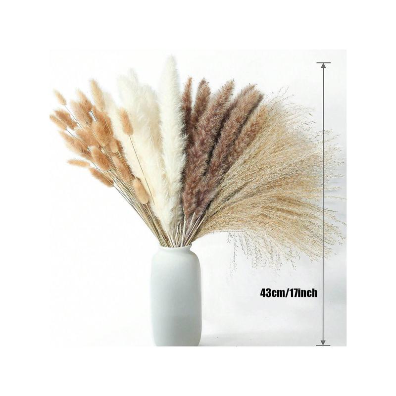 115Pcs Of Dried Pampas Grass Decoration, Pampas Grass Includes Rabbit Tail Dried Flowers, Reed Grass Bouquet For Wedding Boho Flowers Family Dining Table Decoration, Country Farmhouse Party Christmas Thanksgiving Valentine's Day Decoration Bouquet