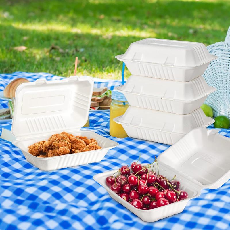 Clamshell Take Out  Container 75 Pack, 9 x 6 Compostable To Go Containers, Disposable To Go Boxes Heavy Duty, Biodegradable  Containers With White Bagasse