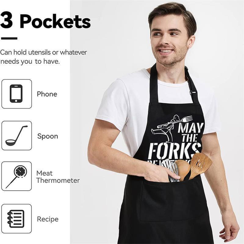 Funny Aprons For Men,Black Apron With Pockets Mens, For Kitchen Cooking, Bbq, Baking, Gifts For Husband, Dad