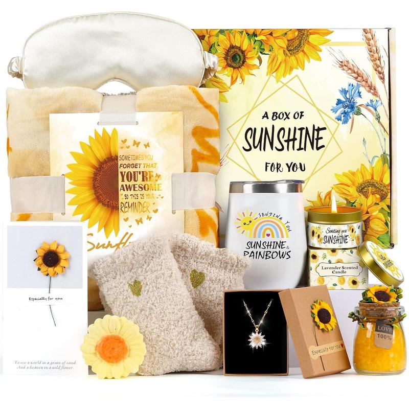 Sunflower Gifts for Women Sending Sunshine Gift-Get Well Soon Gift Basket, Care Package for Women Birthday Gifts for Women, Inspirational Blanket Thinking of You Gifts for Women Mom Wife Friends