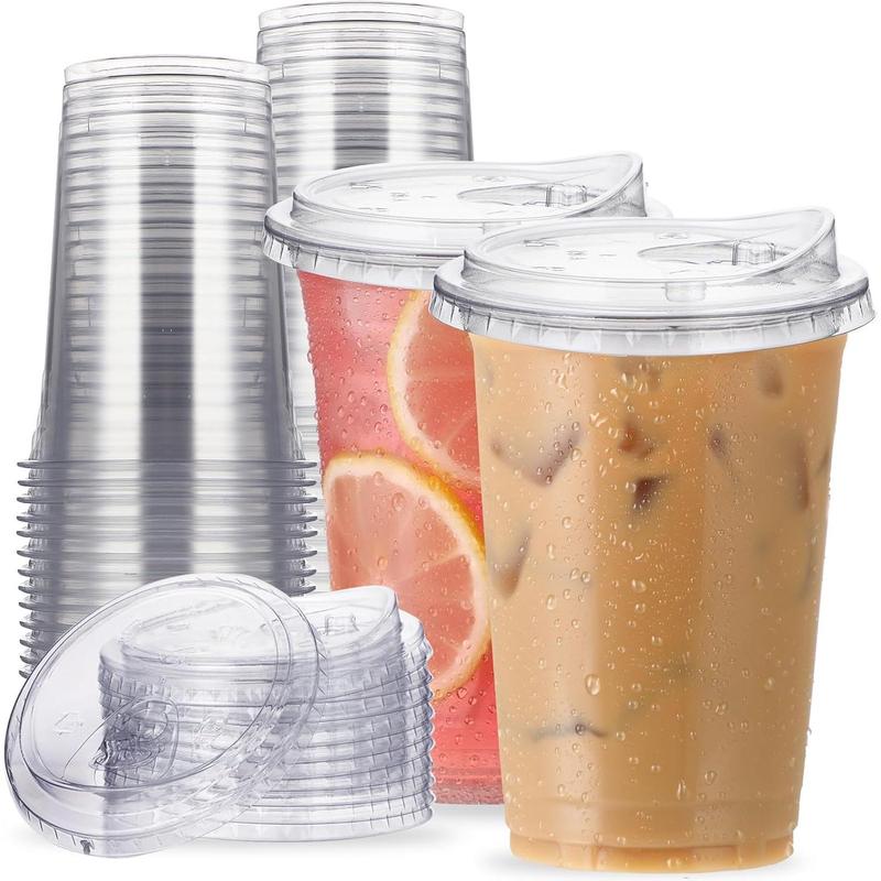 20 oz Clear Plastic Cups with Strawless-Sip-Lids, 25 Sets Disposable Cups Plastic Iced Coffee Cups, To Go Cups with Sip Through Lids for Smoothie, Milkshake, Cold Drinks for Party, Wedding, Event