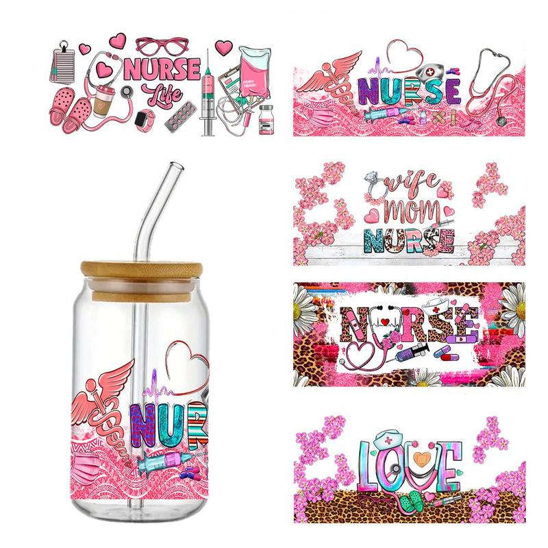 Cup Wrap Transfer Stickers, 5 Counts set Nurse Theme Transfer Sticker for Water Bottles, Skateboards, Notebooks, Laptop Decoration