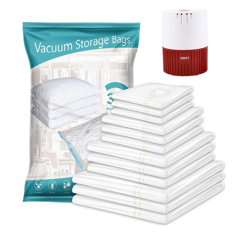 〖Black Friday〗UGIFT Vacuum Storage Bags 12 Pack Space Saver for Clothes Blankets Clothing Traveling Comforters Vacuum Seal Bag with Travel Pump (3XL+3L+3M+3S)