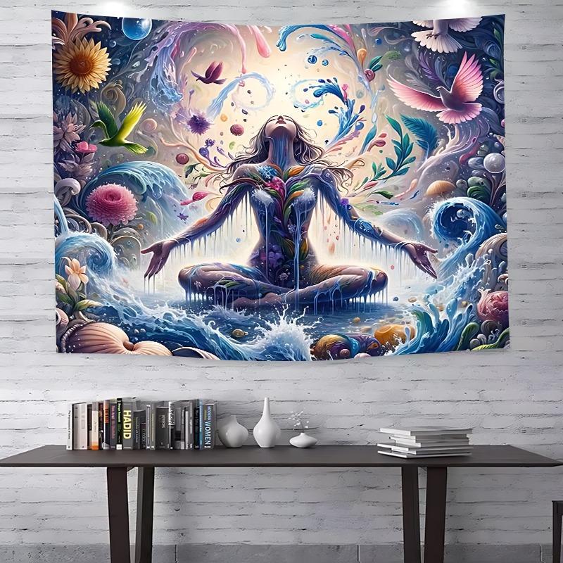 Meditative Dream Woman Pattern Tapestry, 1 Count Colorful Wall Hanging Blanket, Wall Art Decor for Home Living Room Bedroom Office