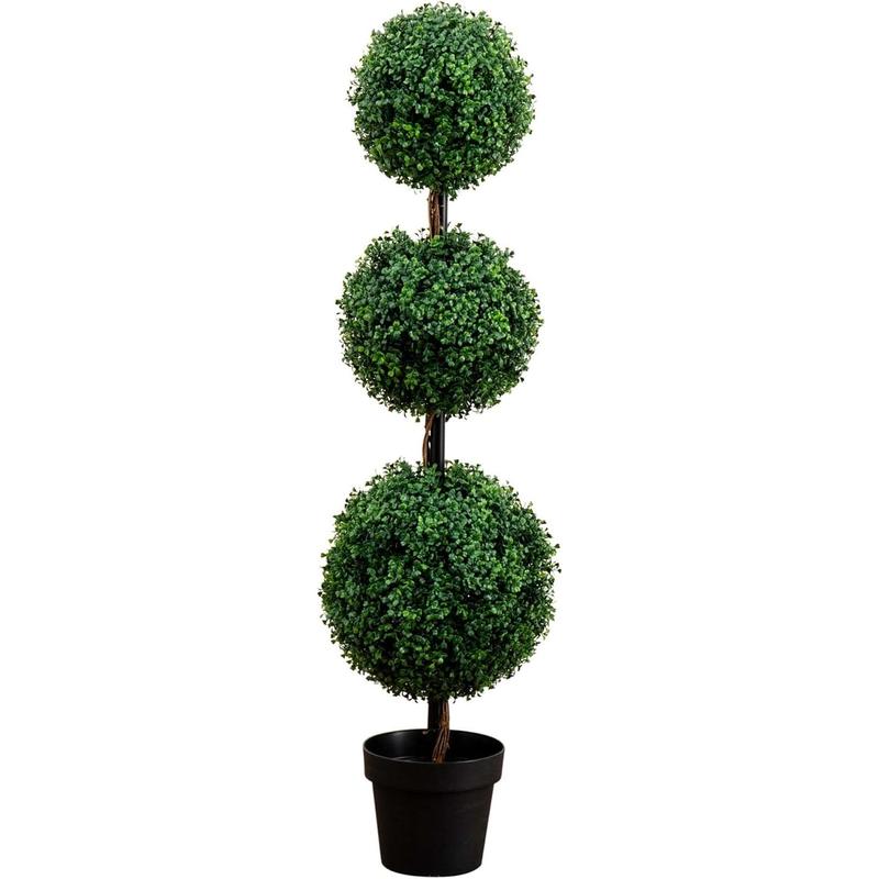 Nearly Natural 3ft. Artificial Triple Ball Boxwood Topiary Tree (Indoor Outdoor) T2021, Green