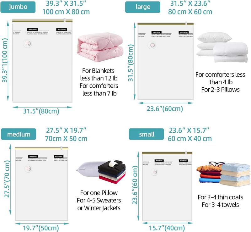 〖Black Friday〗UGIFT Vacuum Storage Bags 12 Pack Space Saver for Clothes Blankets Clothing Traveling Comforters Vacuum Seal Bag with Travel Pump (3XL+3L+3M+3S)