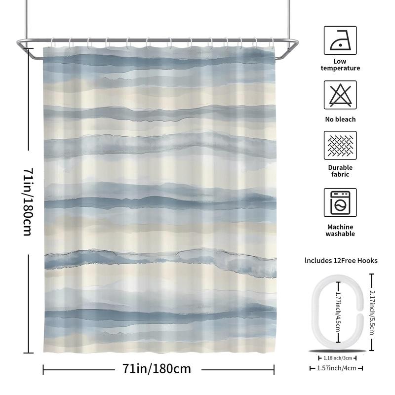 Striped Pattern Shower Curtain, 1 Count Modern Abstract Bathroom Decoration Waterproof Fabric Shower Curtain with 12pcs Hooks, Bathroom Supplies for Home Dormitory Salon Hotel