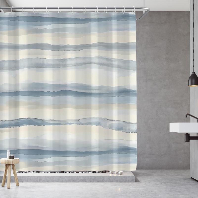 Striped Pattern Shower Curtain, 1 Count Modern Abstract Bathroom Decoration Waterproof Fabric Shower Curtain with 12pcs Hooks, Bathroom Supplies for Home Dormitory Salon Hotel