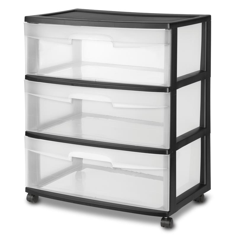 Sterilite Wide 3 Drawer Cart Black - Durable and Spacious