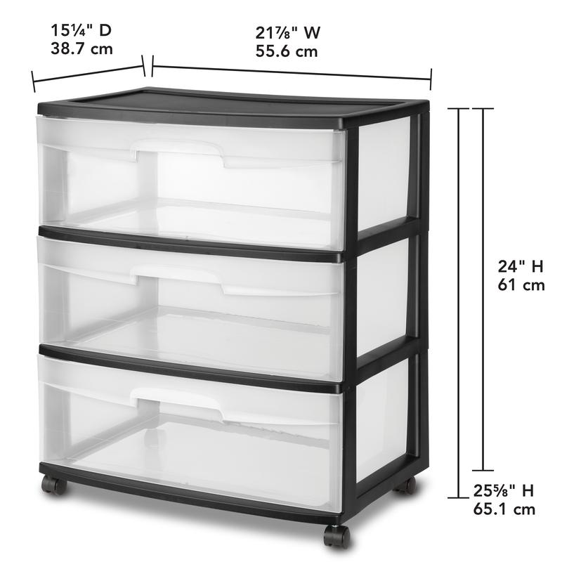 Sterilite Wide 3 Drawer Cart Black - Durable and Spacious